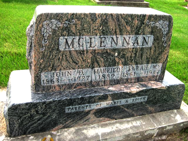 Photo of headstones/John D McLennan 1863-1927 hdstn La Porte Westview Cem IA